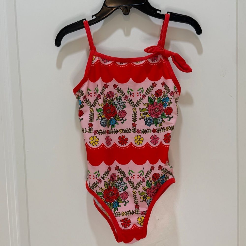 Girl’s Red & Pink Floral One-Piece Swimsuit by Floatimini Size 5